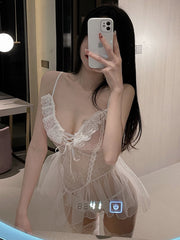 Pijama push-up de malla transparente con lazo