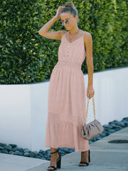 Vestido largo de malla con tirantes