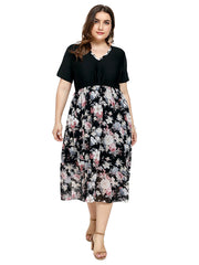 Vestido de gasa con cuello en V y estampado de paneles