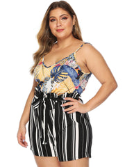 Pantalones cortos casuales holgados con lazo y rayas en contraste