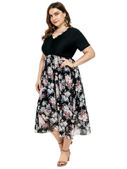 Vestido de gasa con cuello en V y estampado de paneles