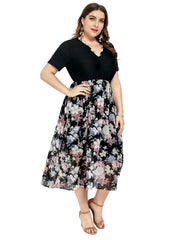 Vestido de gasa con cuello en V y estampado de paneles