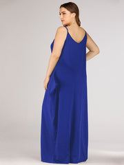 Vestido largo liso holgado con doble bolsillo y tirantes