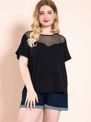 Fettes T-Shirt mit einfarbigem Mesh-Spitzen-Design