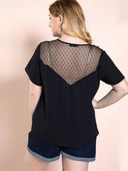 Fettes T-Shirt mit einfarbigem Mesh-Spitzen-Design