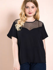 Fettes T-Shirt mit einfarbigem Mesh-Spitzen-Design