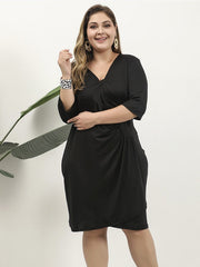 V-neck Simple Dress With Side Wrap Buttocks