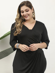 V-neck Simple Dress With Side Wrap Buttocks