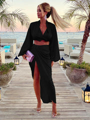 Top ajustado de manga larga, transparente y corto