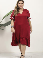 Weinroter Saum vVintage Langes Kleid Casual