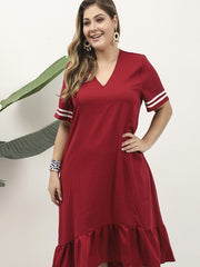 Weinroter Saum vVintage Langes Kleid Casual