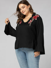 Lockeres Winter-T-Shirt mit langen Ärmeln und V-Ausschnitt