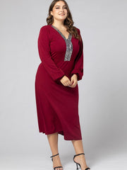Quality Long-sleeved V-neck Big Swing Dress