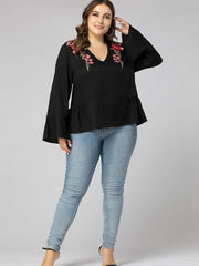 Lockeres Winter-T-Shirt mit langen Ärmeln und V-Ausschnitt