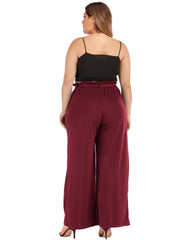 Pantalones casuales de pierna ancha con lazo holgado de color liso y micro acampanados de talla grande