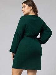 Collage Long Sleeve Round Neck Pencil Skirt Dress