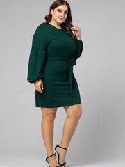 Collage Long Sleeve Round Neck Pencil Skirt Dress