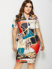 Lässige Revers Reißverschluss Plus Kleider