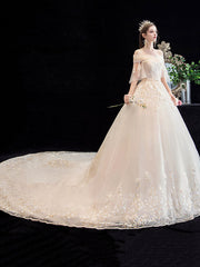 Vestido de novia con una palabra de hombro, cintura alta y barriga de embarazada