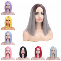 Short straight BoBo head dyed gradient wig