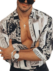 Camisa casual de manga larga con flores para hombre
