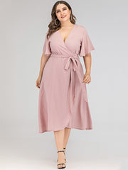 V-neck Irregular Skirt Dress