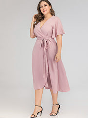 V-neck Irregular Skirt Dress