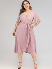 V-neck Irregular Skirt Dress