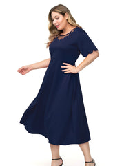 Round neck gauze stitching solid color dress