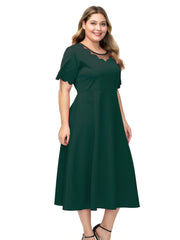 Round neck gauze stitching solid color dress