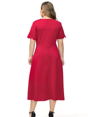 Round neck gauze stitching solid color dress