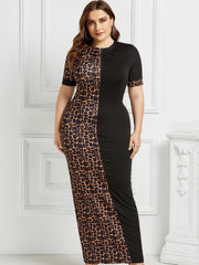 Elegantes vestidos de un solo paso con estampado de leopardo y manga corta