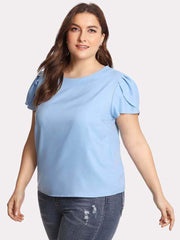 Lotus Leaf Sleeve Cotton And Linen Solid Color Temperament Round Neck