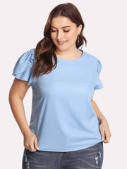 Lotus Leaf Sleeve Cotton And Linen Solid Color Temperament Round Neck