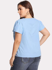 Lotus Leaf Sleeve Cotton And Linen Solid Color Temperament Round Neck