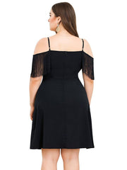 Kleid mit V-Ausschnitt und Fransen für Damen in Übergröße