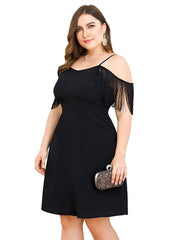 Kleid mit V-Ausschnitt und Fransen für Damen in Übergröße