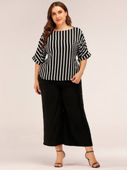 Conjunto de pantalón ancho con parte superior a rayas