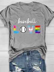 Camiseta de manga corta con estampado de béisbol Love