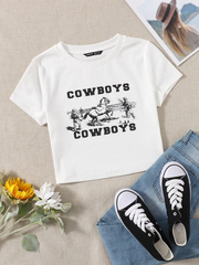 T-Shirt mit Buchstaben- und Pferde-Print