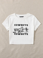 T-Shirt mit Buchstaben- und Pferde-Print