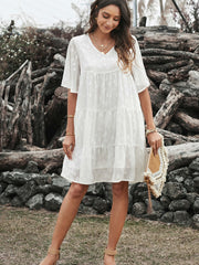 V-neck Short-sleeved Cake Dress