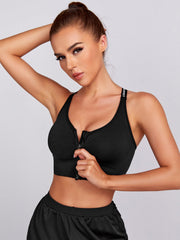 Sport-BH mit starkem Halt und Reißverschluss vorne mit Buchstabengrafik