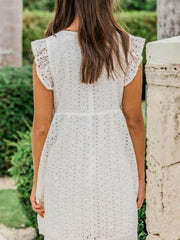 V-neck Pleated Ruffle Sleeve Skirt