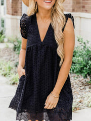 V-neck Pleated Ruffle Sleeve Skirt