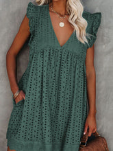 V-neck Pleated Ruffle Sleeve Skirt