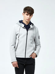 Men Drawstring Zipper Hooded Jacket