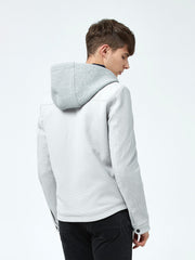 Men Drawstring Zipper Hooded Jacket