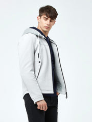 Men Drawstring Zipper Hooded Jacket