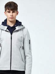 Men Drawstring Zipper Hooded Jacket